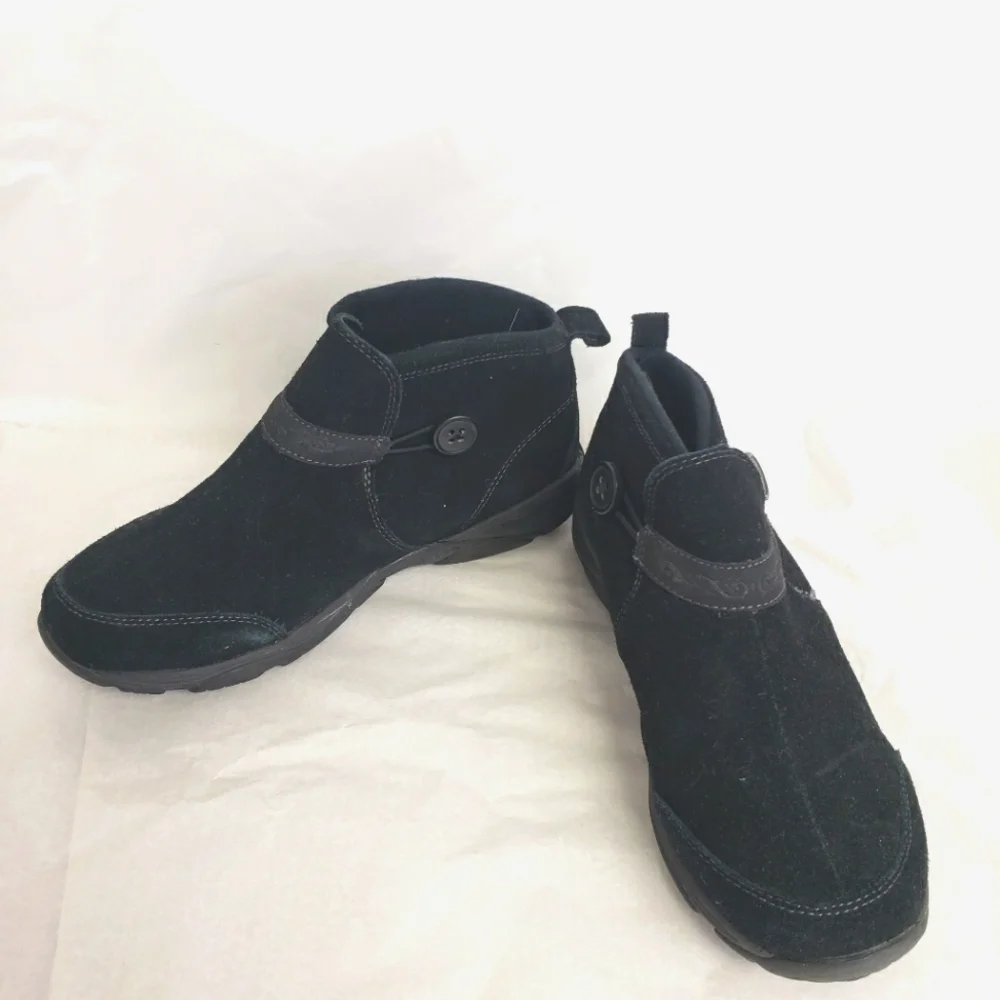 Easy Spirit Explore 24 Black Leather Suede Walking Booties 8 EUC